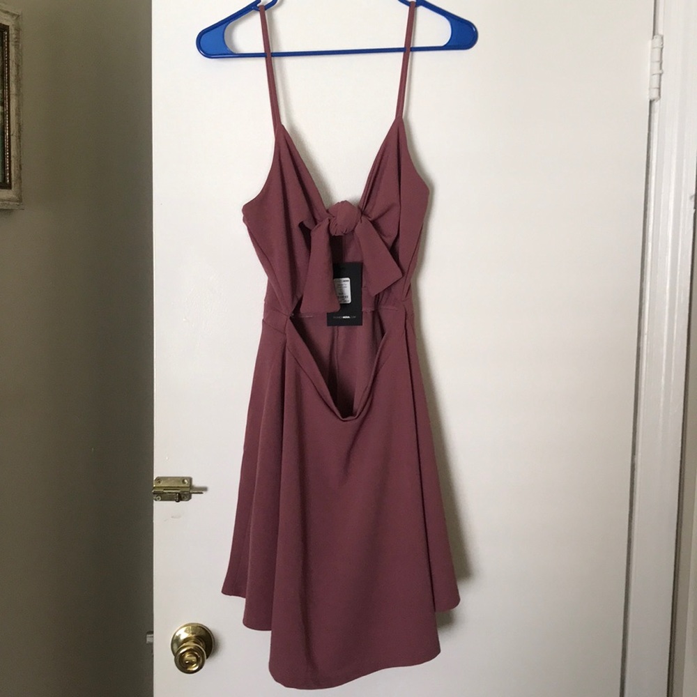 Mauve baby doll dress with open tie front